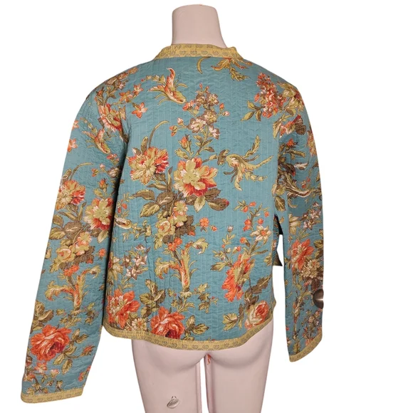 Floral Quilted Jacket in Teal and Coral - Picture 2 of 10